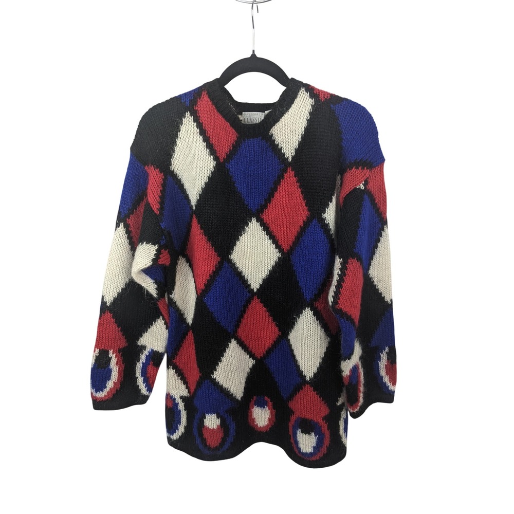 Preferred Classix Mohair Blend Geometric Oversized Sweater Vintage Harlequin M